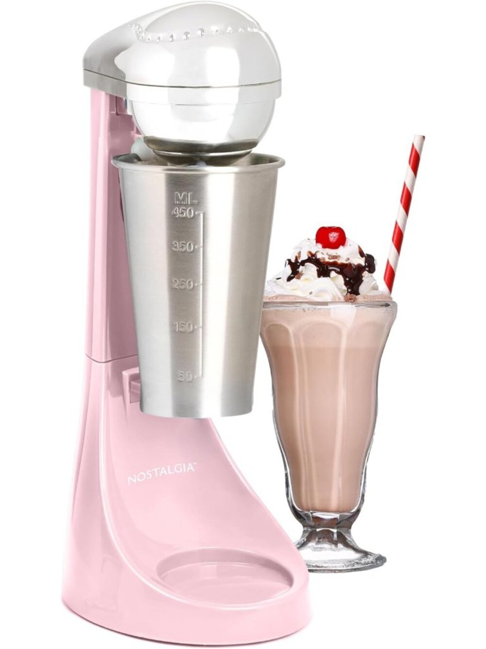 Retro Two-Speed Electric Milkshake Maker & Drink Mixer with Stainless Steel Cup